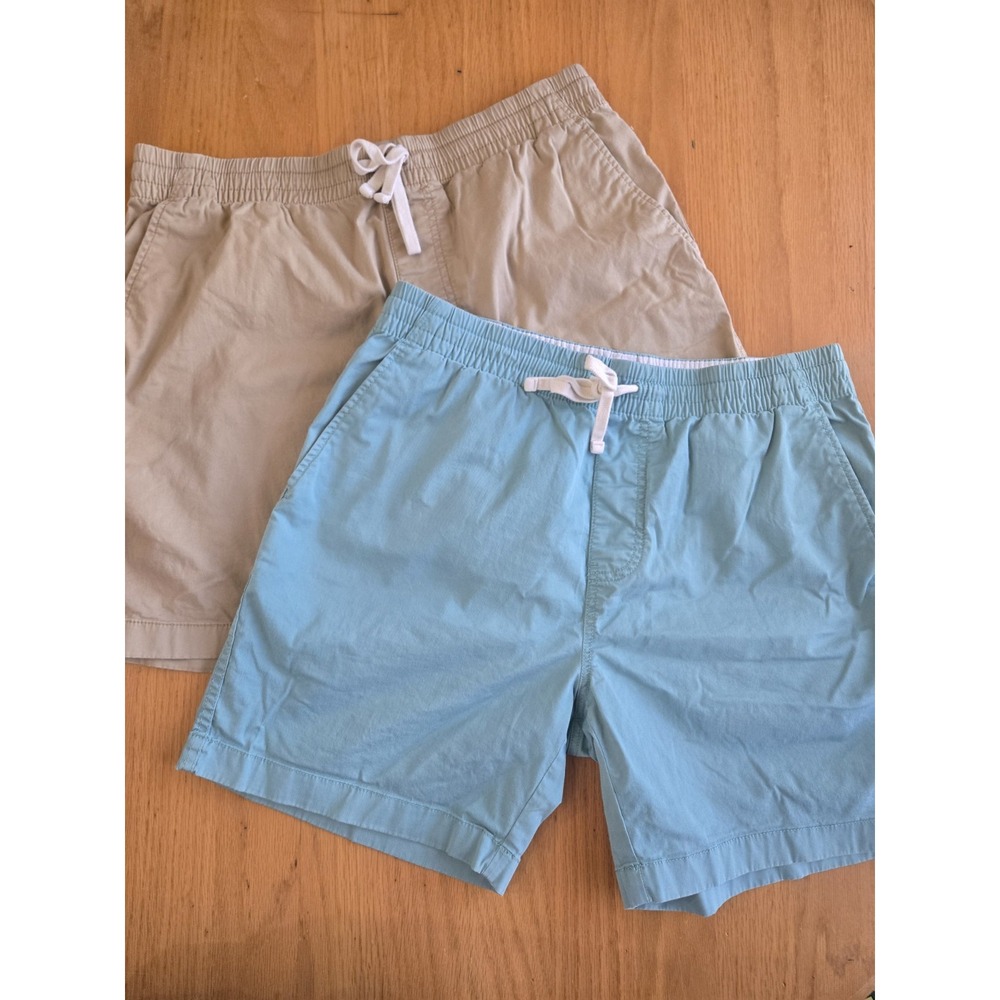 J Crew Mens M Pull On Dock Shorts Set Of 2 Kahki Blue Vacation Resort Beach